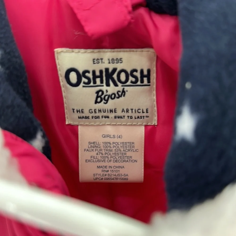 OshKosh B gosh Pink girls embroidered puffer coat‎ size 4